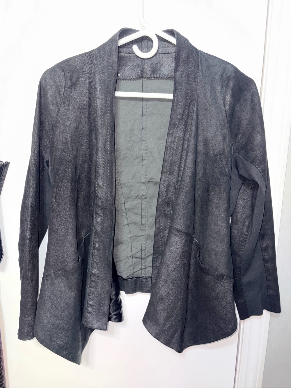 Donna Karan Black Lambskin Draped jacket